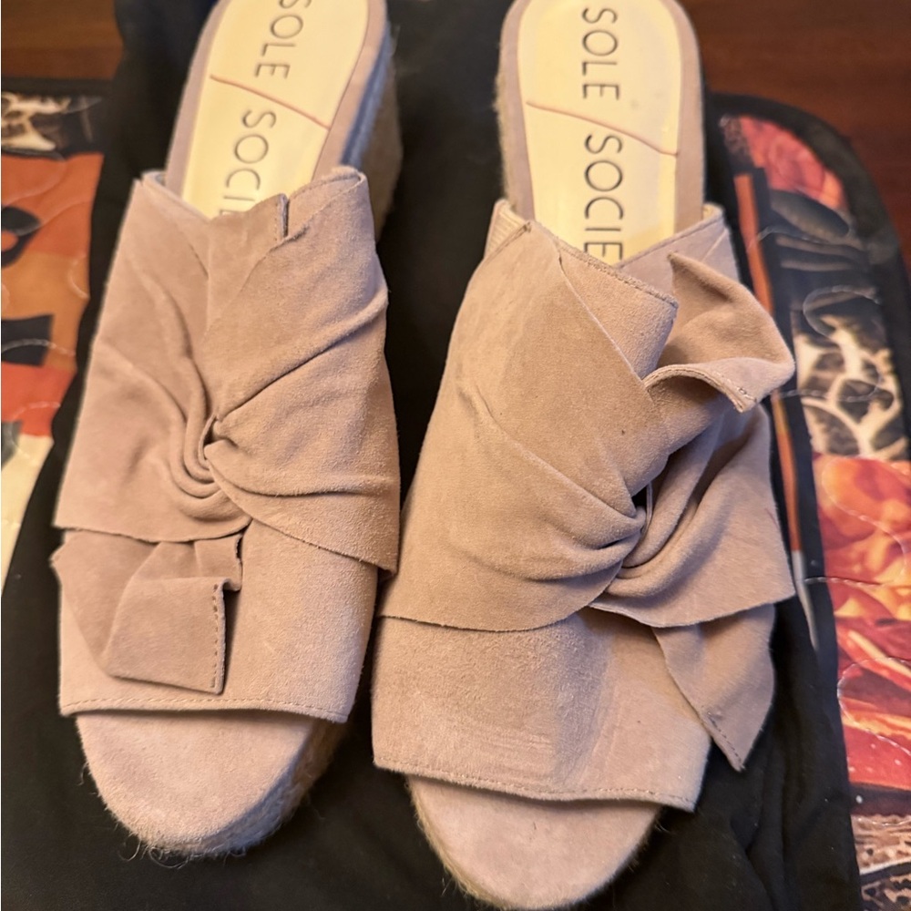 Sole Society Mauve-Taupe Suede Knotted Slide Mules